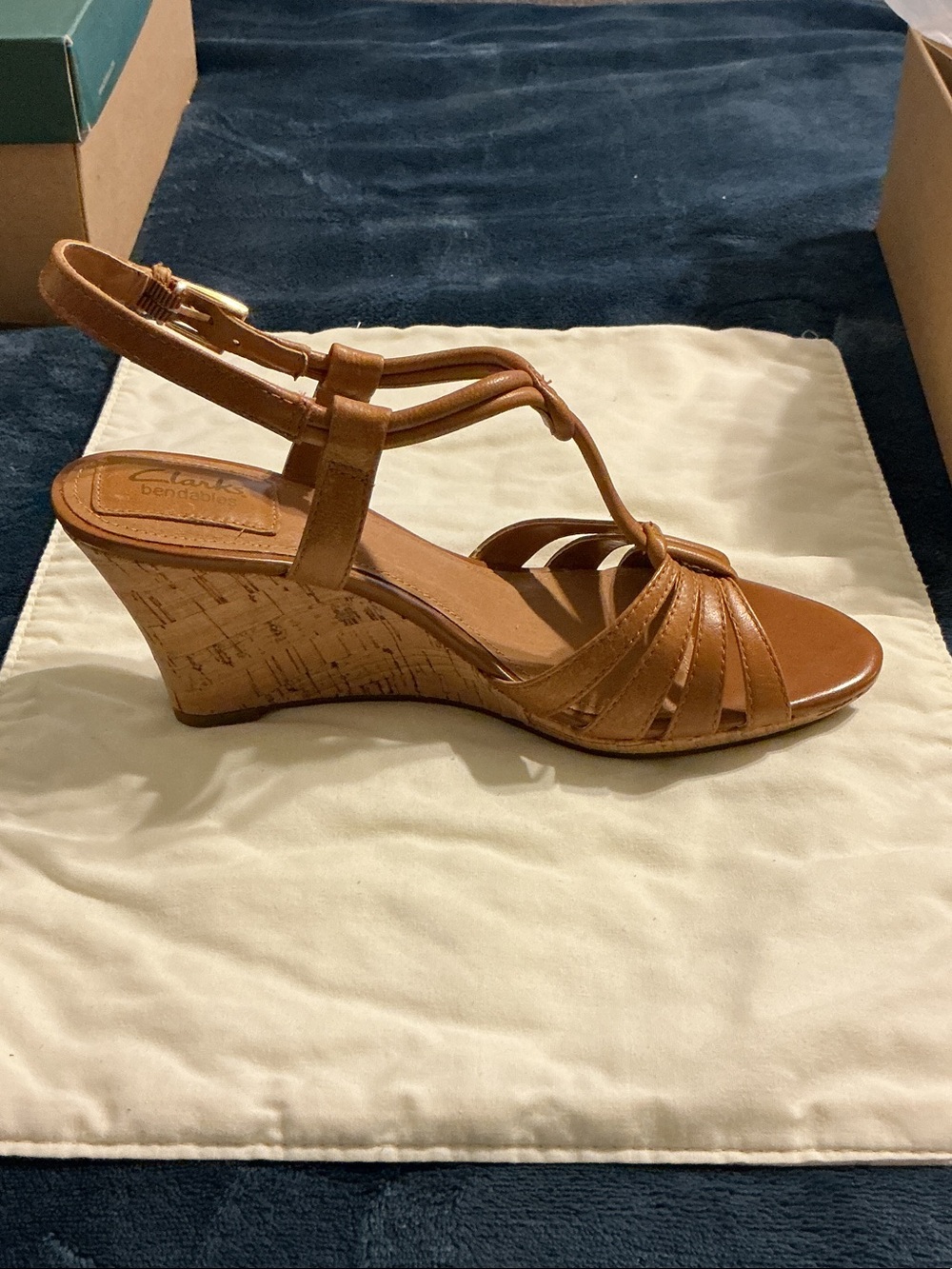 Clarks Tan Cork Wedge Sandals